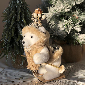 Фігурка під ялинку для новорічного декору Мишка Лижник 28 см