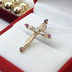 Золотий хрестик з рубінами і діамантами