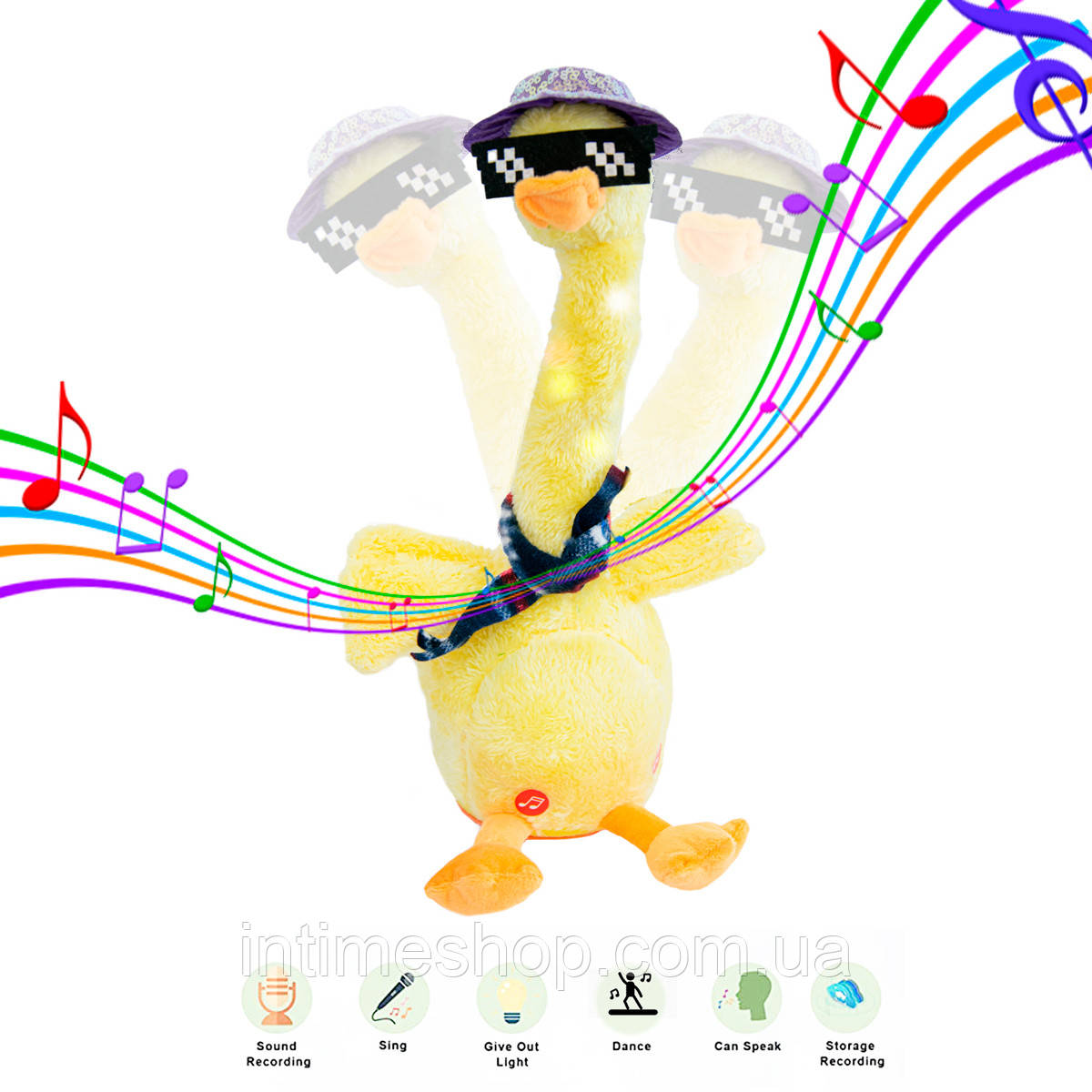 Интерактивная игрушка повторюшка - танцующая утка с очками, мягкая музыкальная игрушка Dancing duck (TI) - фото 1 - id-p1509763010
