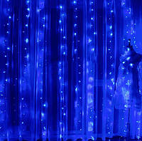 Новогодняя гирлянда штора водопад, светодиодная гирлянда занавес синяя 240 LED лампочек 2х2 м на окно