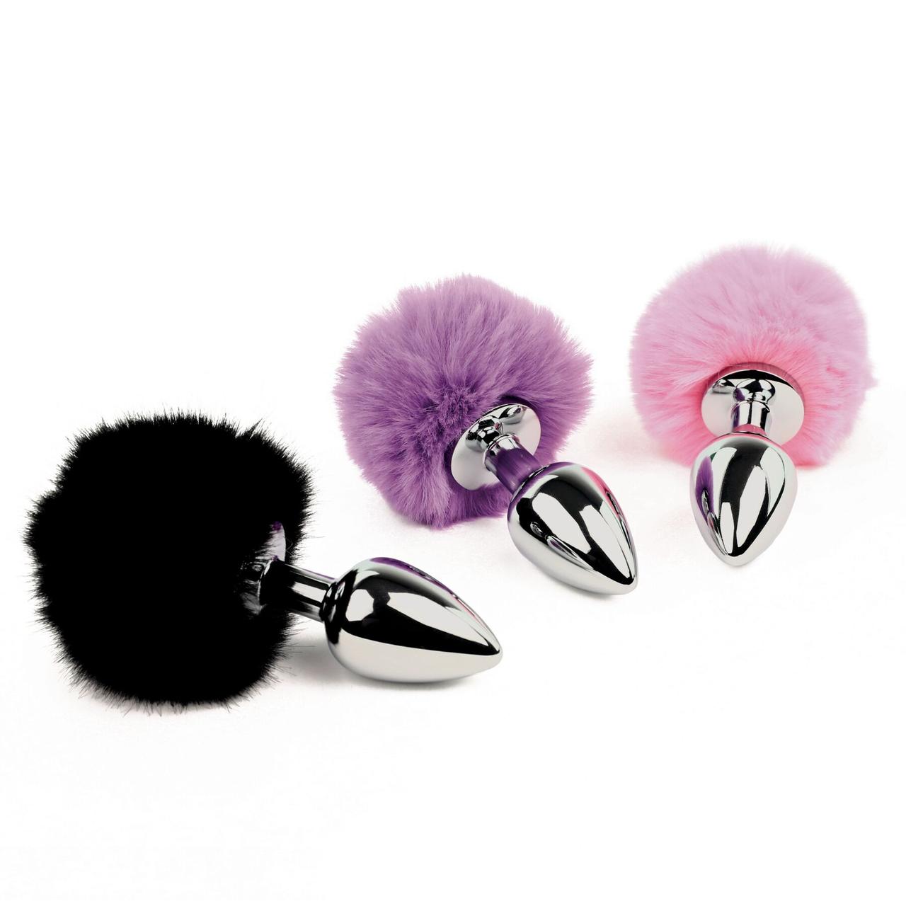 Анальна пробка із помпоном Bunny Tails Butt Plug FeelzToys Black/Violet/Pink