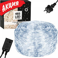 Гирлянда светодиодная уличная Springos Гибкий шнур Rope Light Дюралайт лента для дома 20 м 480 LED Cold White