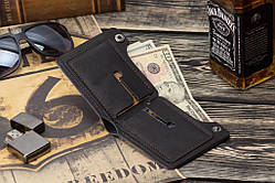 Шкіряний чоловічий гаманець шкіра натуральна з кнопкою LEGION чорний ручна робота