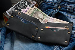 Шкіряний чоловічий гаманець ручна робота Гранж чорний з заклепками