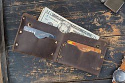 Чоловічий шкіряний гаманець Гранж коричневий ручна робота з заклепками