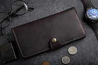 Клатч мужской из натуральной кожи портмоне на кнопке LONG WALLET MenStuff BRWN коричневый