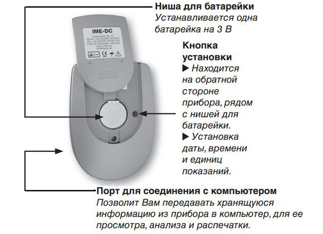 глюкометр ime dc ниша для батарейки и кнопки установки