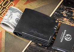 Чоловічий гаманець з натуральної шкіри з контрастним рядком HARIZ чорний ручний робота