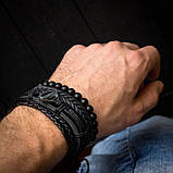 Браслет чоловічий шкіряний S-MAN чорний широкий комплект на руку, фото 4