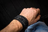 Браслет чоловічий шкіряний S-MAN чорний широкий комплект на руку, фото 6