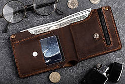 Чоловічий шкіряний гаманець з монетницею на блискавці Hudson BRWN коричневий з відділенням для карт