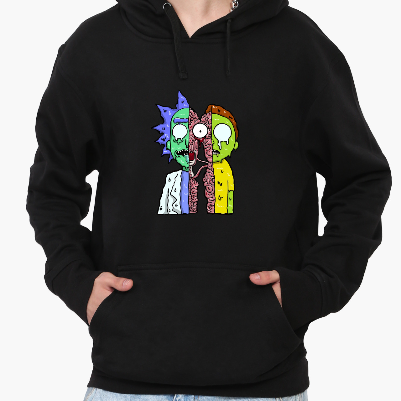 Худі кофта чоловічий Рік Санчез Рік і Морті (Rick Sanchez Rick and Morty) Кенгуру  Чорний