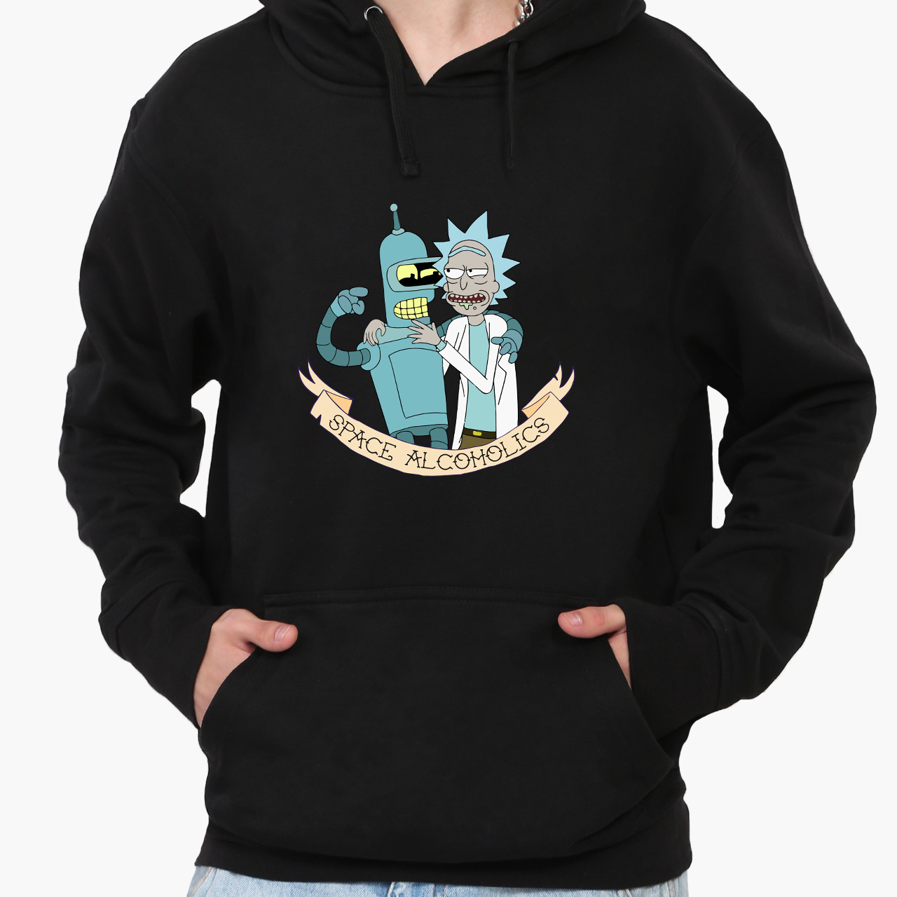 Худі кофта чоловічий Рік Санчез Рік і Морті (Rick Sanchez Rick and Morty) Кенгуру Чорний, фото 1