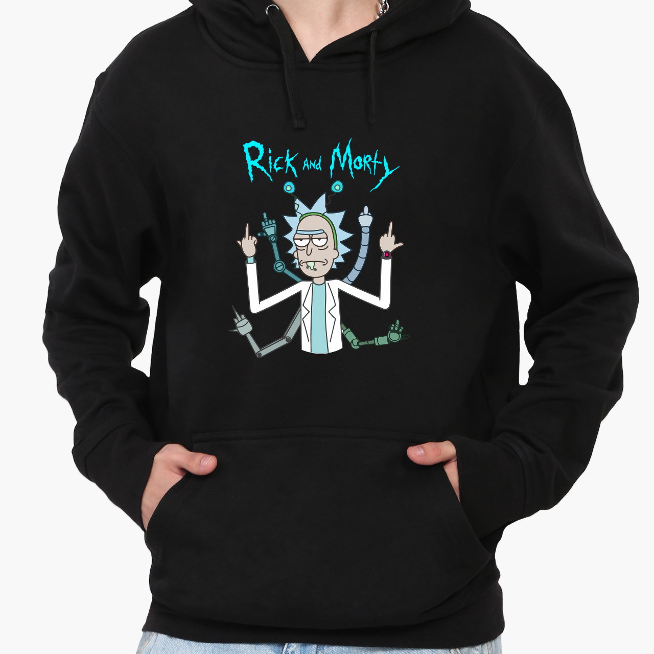 Худі кофта чоловічий Рік Санчез Рік і Морті (Rick Sanchez Rick and Morty) Кенгуру  Чорний