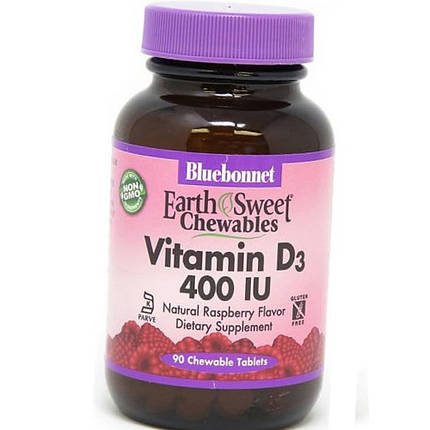 Bluebonnet Nutrition Vitamin D3 400 IU 90 chew tab raspberry, фото 1