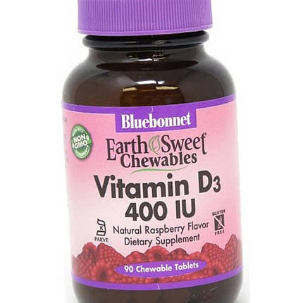 Bluebonnet Nutrition Vitamin D3 400 IU 90 chew tab raspberry, фото 4