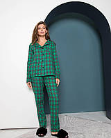 Тепла зимова байкова фланельєва жіноча піжама двійки брюки штани і сорочка одяг для будинку зелений