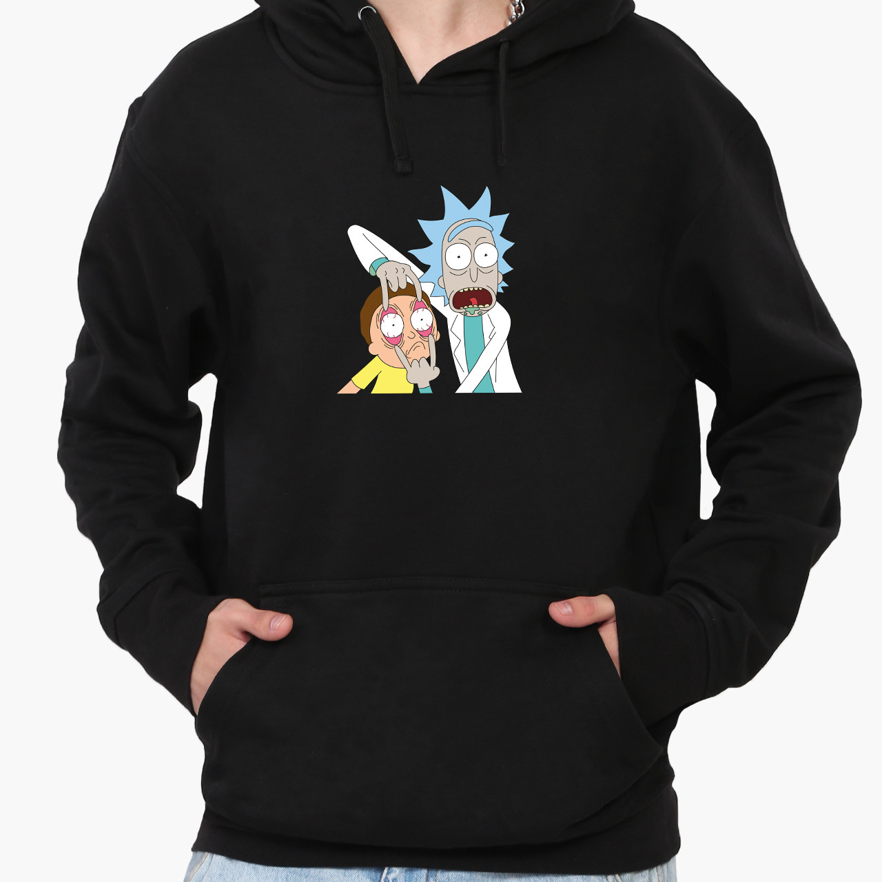 Худі кофта чоловічий Рік і Морті (Rick and Morty) Кенгуру  Чорний