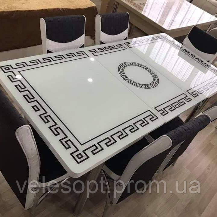Комплект кухонний стіл (80/130/170 см) і 4 стільці гартоване скло 110*70*140см Туреччина