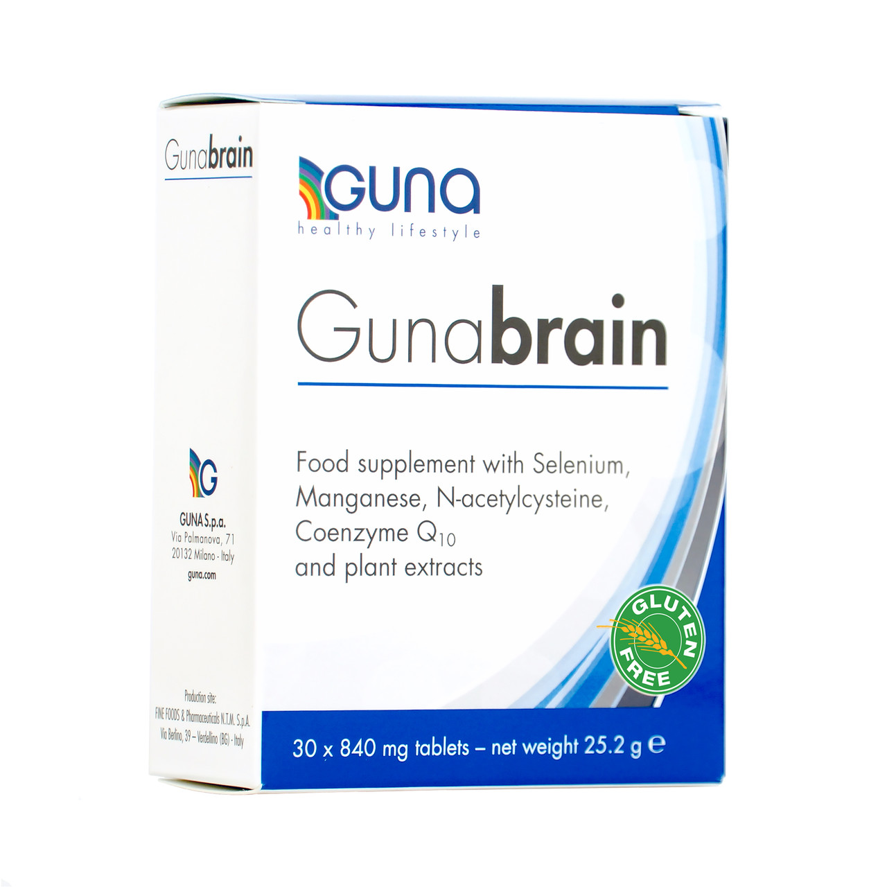 Gunabrain (GUNA, Італія). 30 таб, 25 р. 6 активних інгредієнтів для хорошої роботи мозку і пам'яті