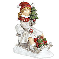 Новорічна фігурка (статуетка) дівчинка на санчатах 11,5 см Подарунок на день св. Миколая Різдво