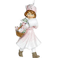 Різдвяний підвісний декор дівчинка з муфтою 12см Новорічна іграшка на ялинку Подарунок на Миколая