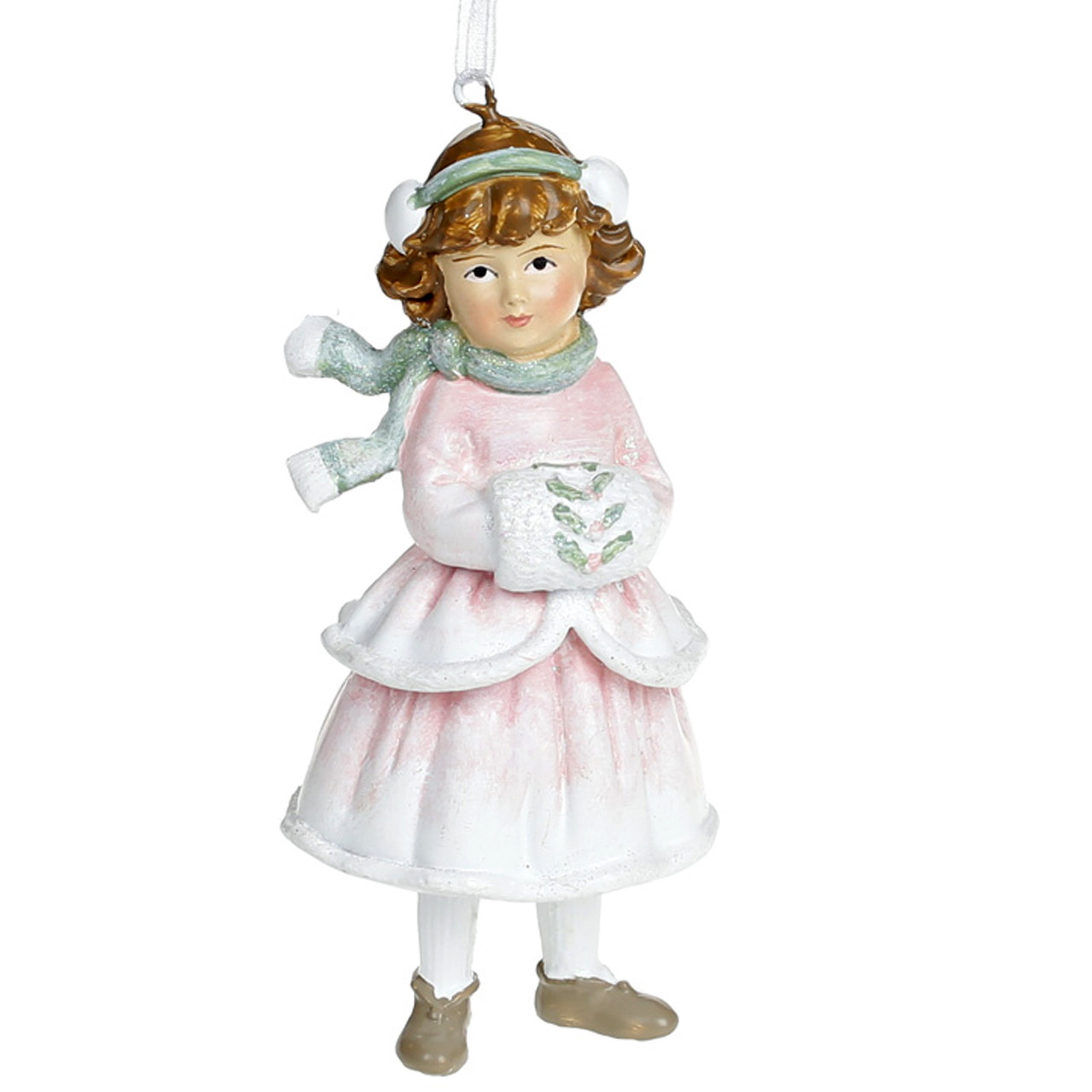 Новорічний підвісний декор дівчинка з муфтою 12 см Ялинкова іграшка Подарунок на Нікола