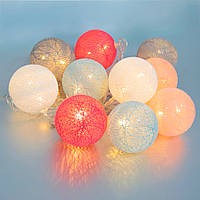 Гирлянда из шаров 10 LED 3м, светодиодная гирлянда шарики из ниток - тайские фонарики Теплый белый (TS)