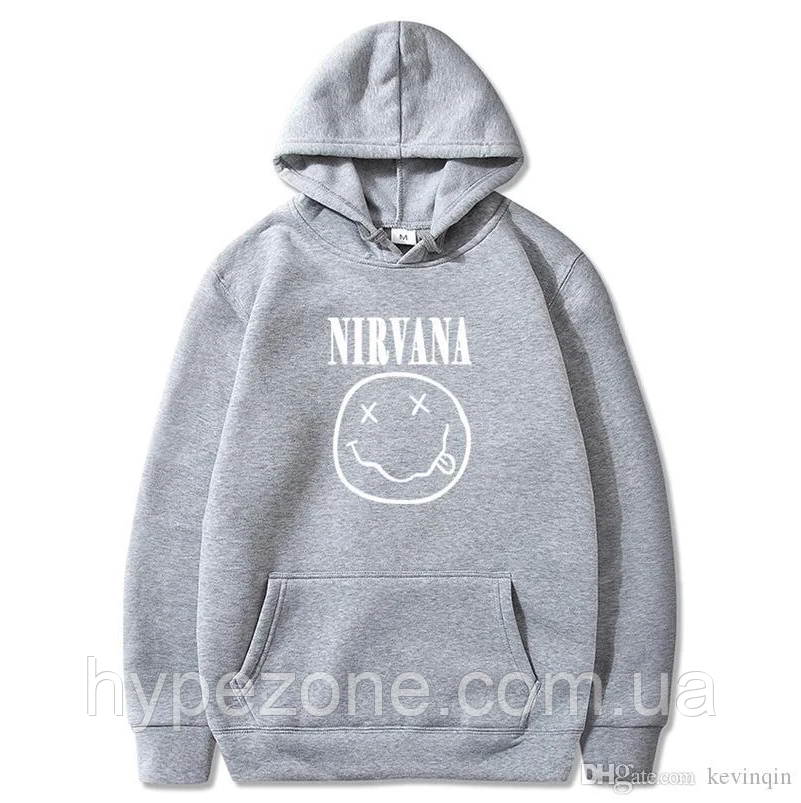 Світшот Nirvana Smile з капюшоном Толстовка з логотипом рок-гурту Нірвана Кофта чоловіча кенгуру Літо \ Зима