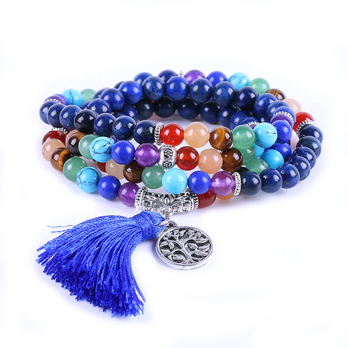 Четки — браслет 7 чакр із різнобарвних каменів, фото 1