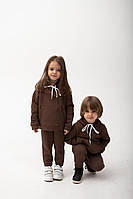 Теплий дитячий костюм на флісі коричневий спортивний костюм для хлопчика та дівчинки, розміри 1-6 (MD-70-5-1)