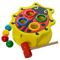 Деревянная игрушка Стучалка с шариками желтая божья коровка MD 0045