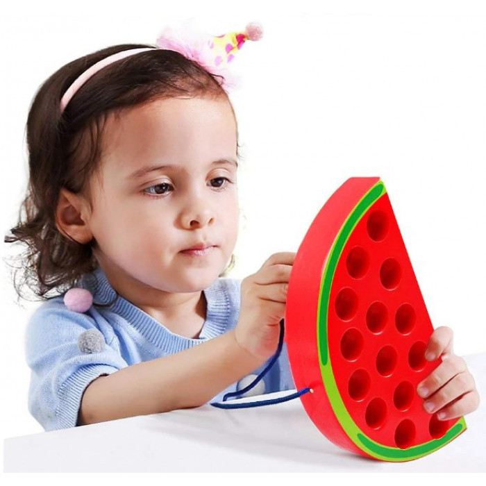 Дерев'яна іграшка-Шнурівка для самих маленьких Limo Toy MD 1228 кавун, фото 1