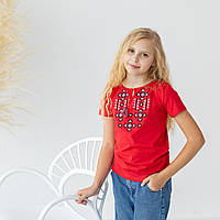 Красная вышитая футболка для девочки Зоряна 92