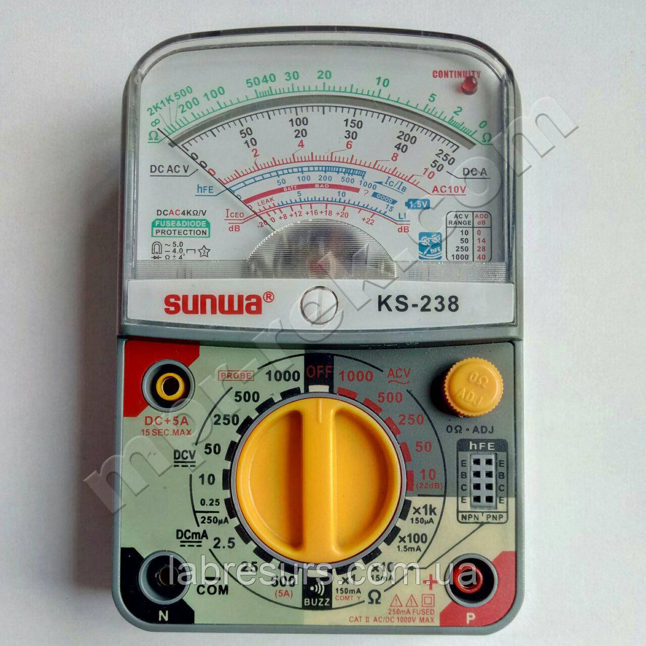 Мультиметр аналоговий SUNWA KS-238 (1000В, 5A, 2МОм, hFE, звукова продзвонювання)