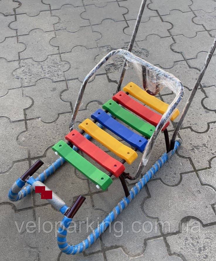 Дитячі санки "Веселка"-Б із ручкою штовхачем (Україна) пластик сидіння