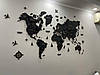 Мапа Світу на стіну, дерев'яна багатошарова зі країнами та Містянами 3д — темна, фото 7