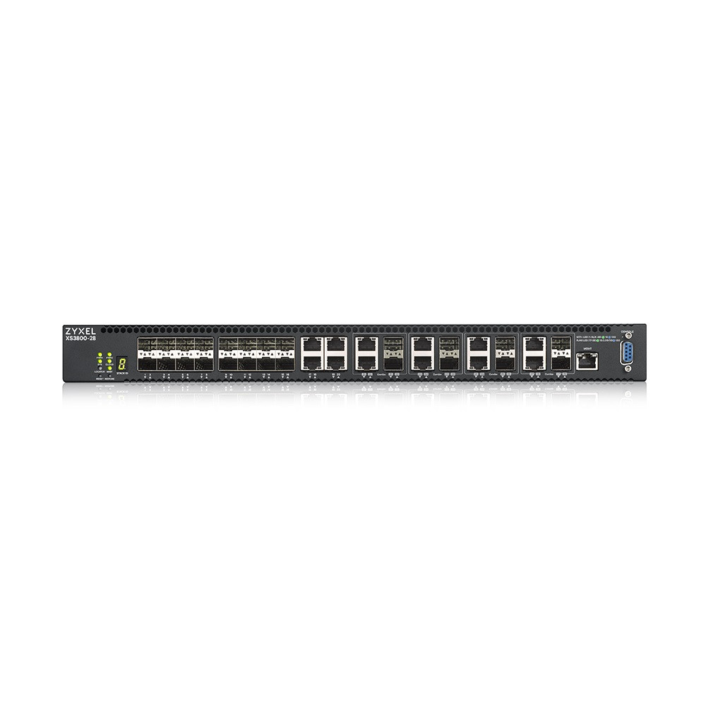Комутатор ZYXEL XS3800-28 (XS3800-28-ZZ0101F) (4x10GE, 8x10GE/SFP+, 16xSFP+, скечений (до 4), 2 джерела, фото 1
