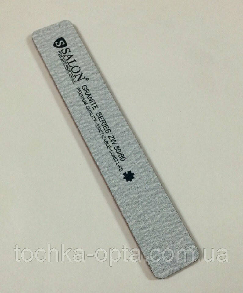 Пилка для нігтів Salon Professional 80/80, пряма широка, сіра, фото 1