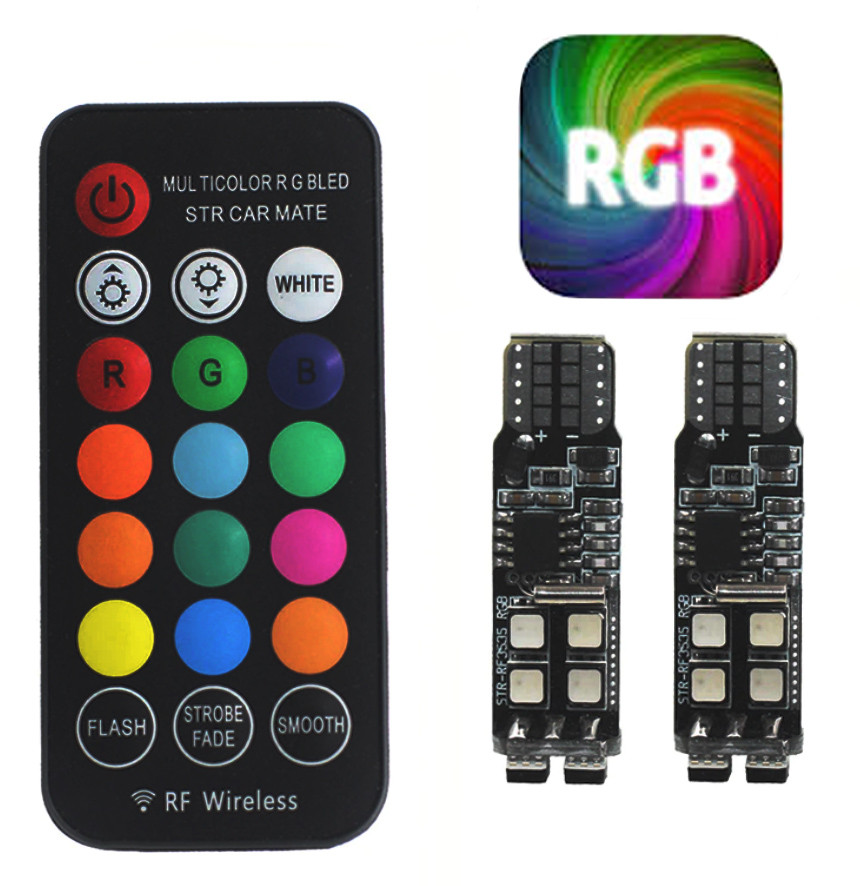 Светодиодная лампа Т10 W5W габаритные огни RGB Led разноцветные ...