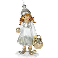 Новорічний підвісний декор Дівчинка з кошиком 13 см Іграшка на ялинку Подарунок на св. Нікола