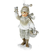 Новорічний підвісний декор хлопчик із дзвіночком 13 см Новорічна фігурка Подарунок на св. Нікола