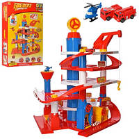 Великий іграшковий паркінг «Пожежна станція» з краном, ліфтом і машинками, фото 1