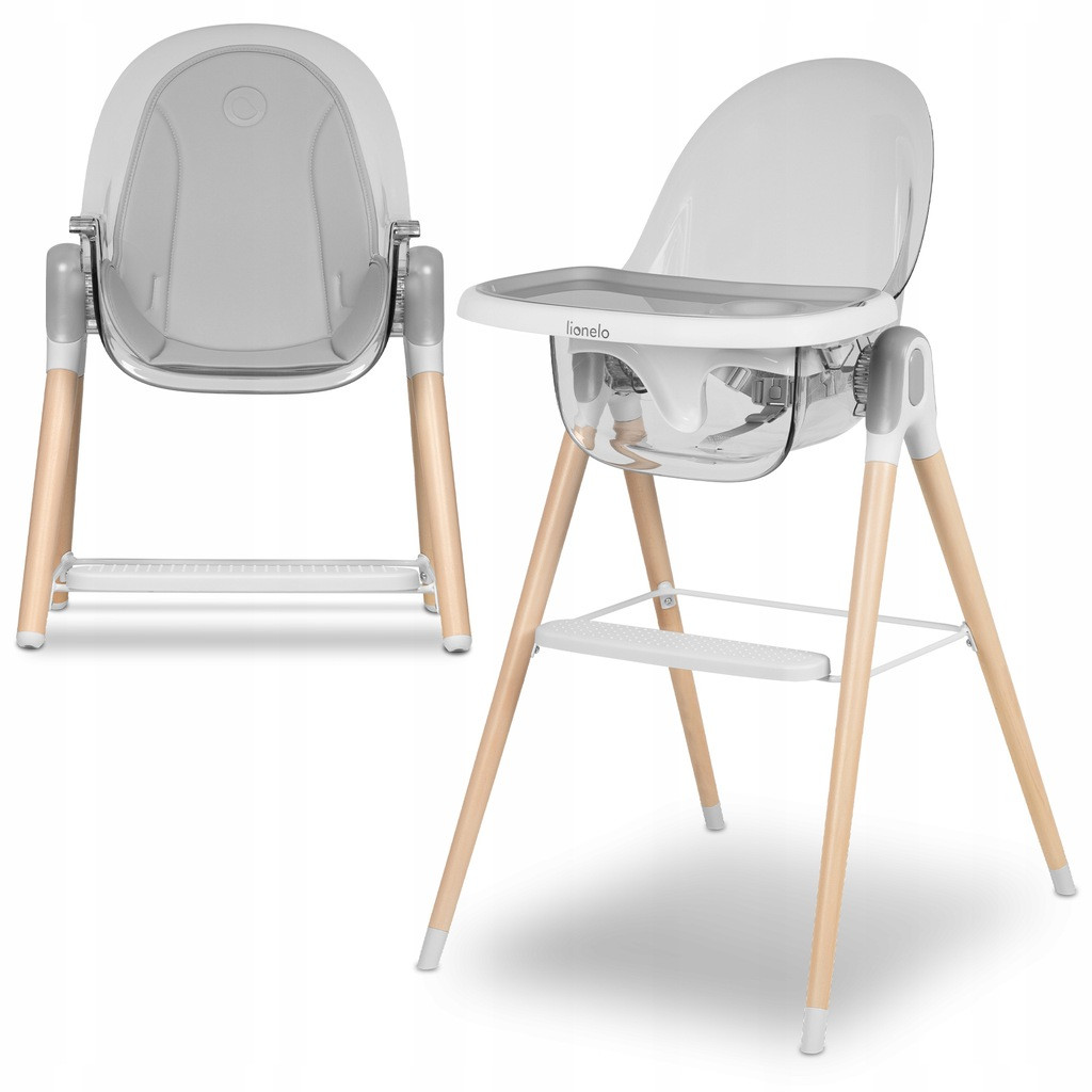 Стілець для годування 2в1 Lionelo Maya White, білий, з ременями безпеки, подвійний піднос, регульована висота, фото 1