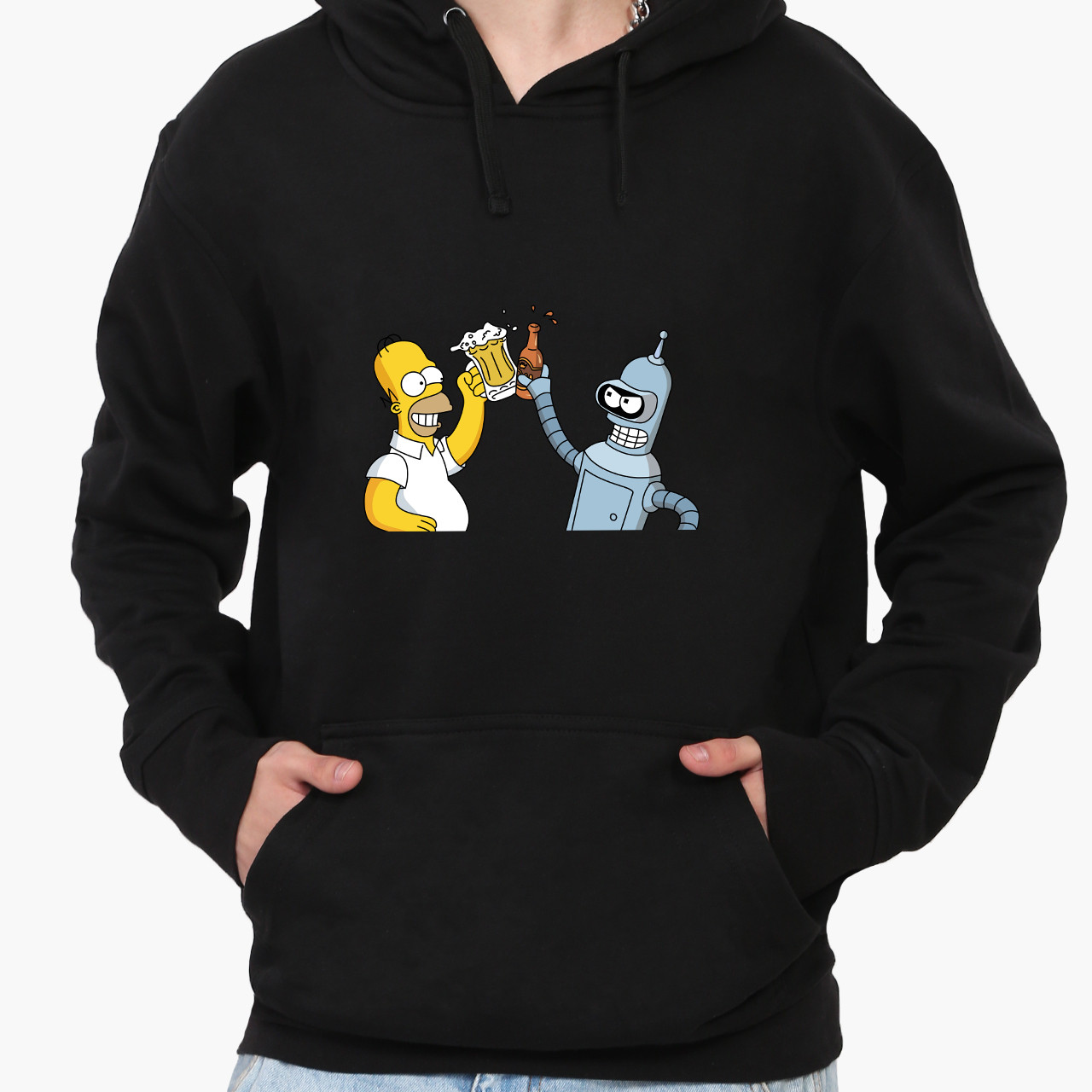 Худі кофта чоловічий Футурама і Сипсони (Futurama and The Simpsons) Кенгуру  Чорний