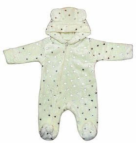 Молочний теплий комбінезон для дівчинки з капюшоном