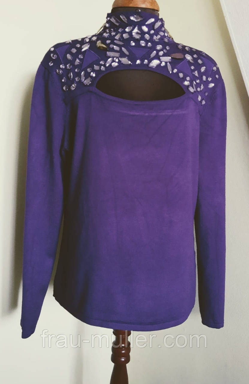 Нарядный свитер женский фиолетовый с полукруглым вырезом Leo Guj - фото 4 - id-p1509441026