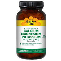 Country Life, Кальций, магний и калий Calcium, Magnesium, and Potassium 500 мг/500 мг/99 мг,180 табл