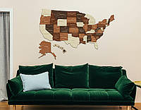 Деревянная карта США/USA 3D - Настенная/Декоративная - Орех и белый палисандр