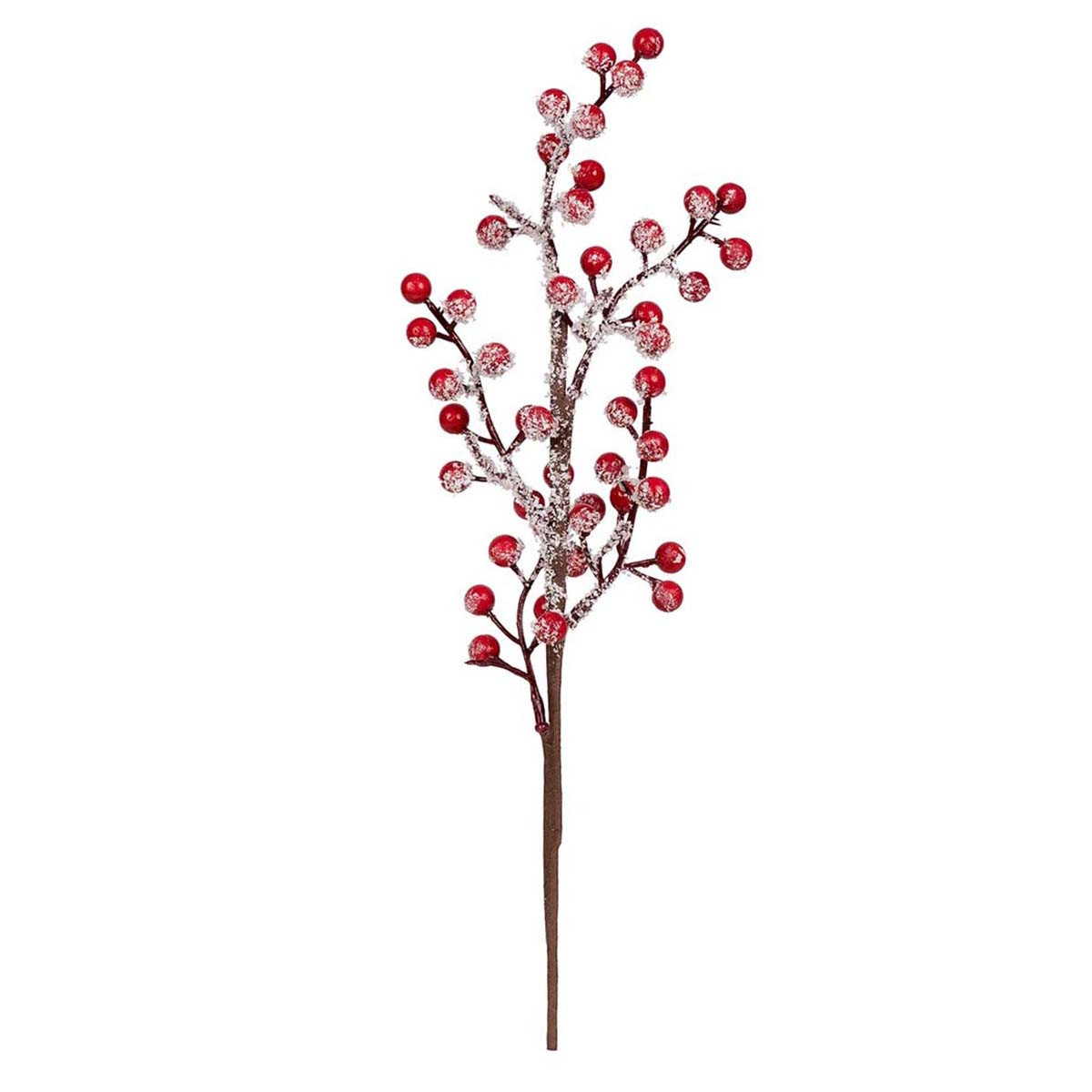 Гілка декоративна Yes! Fun з червоними ягодами, 36 см, засніжена, фото 1